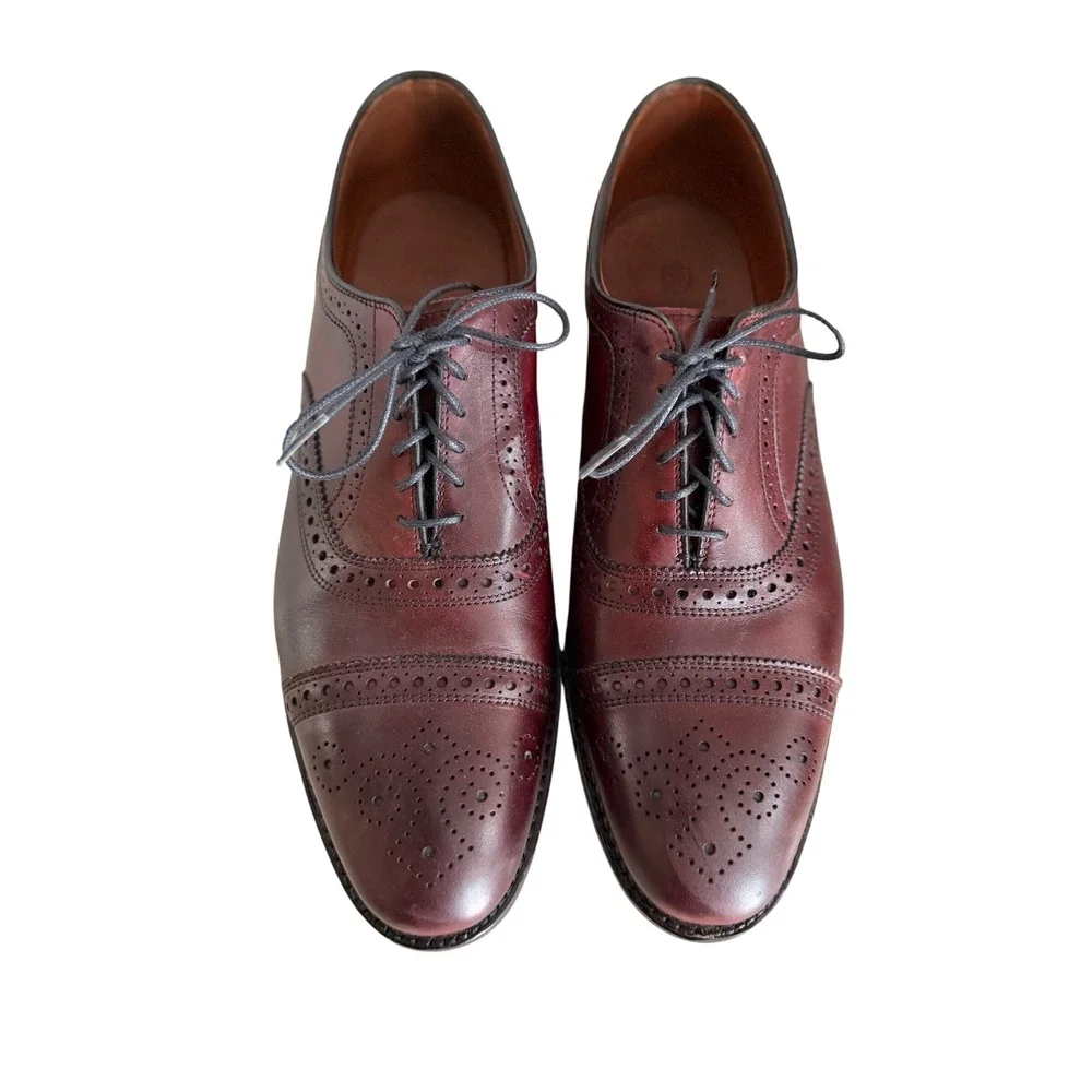 Allen Edmonds Strand Oxford Mens 10.5 D Burgundy Brogue Cap Toe USA